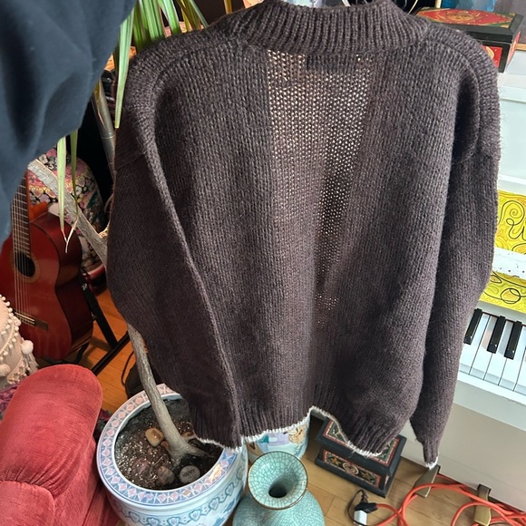 Vintage 60s 70s Grandpa Boho Brown and Cream Cardigan Medium - Picture 15 of 15